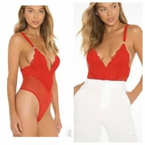 We Are HAH Hot As Hell Cheap And Cheerful Red Lace Bodysuit Revolve M NWT